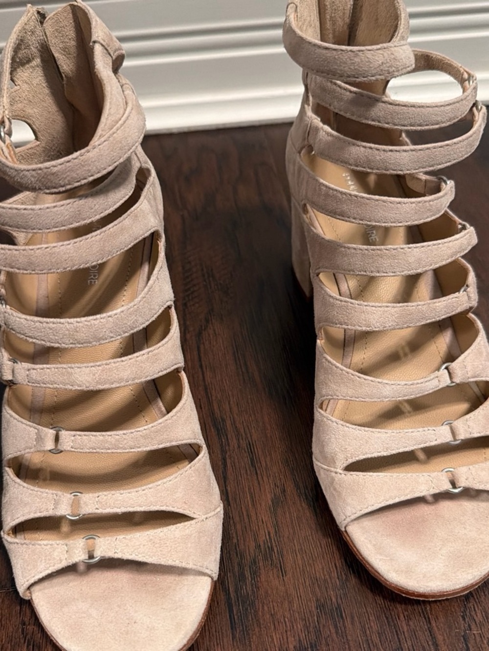 Pour La Victoire Blush Strappy Block Heel Sandals